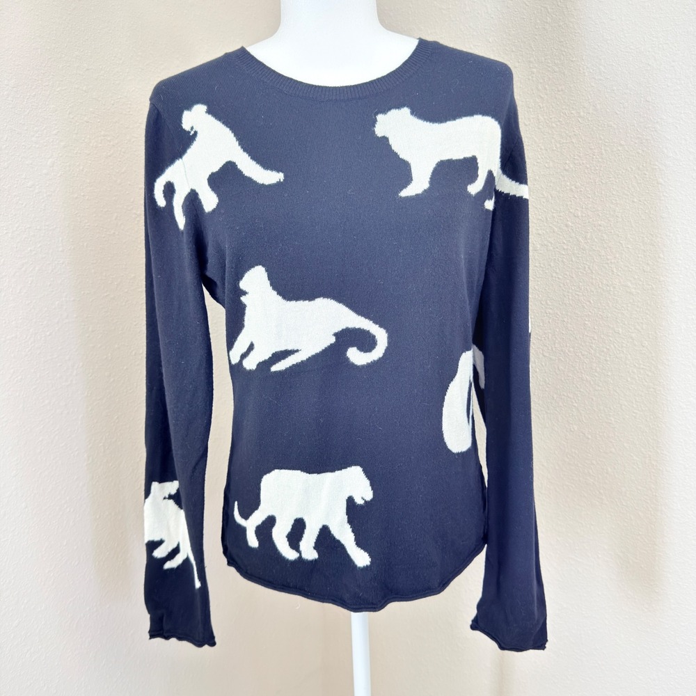 Panther Sweater Black White Intarsia Whimsigoth Preppy 46 Bust